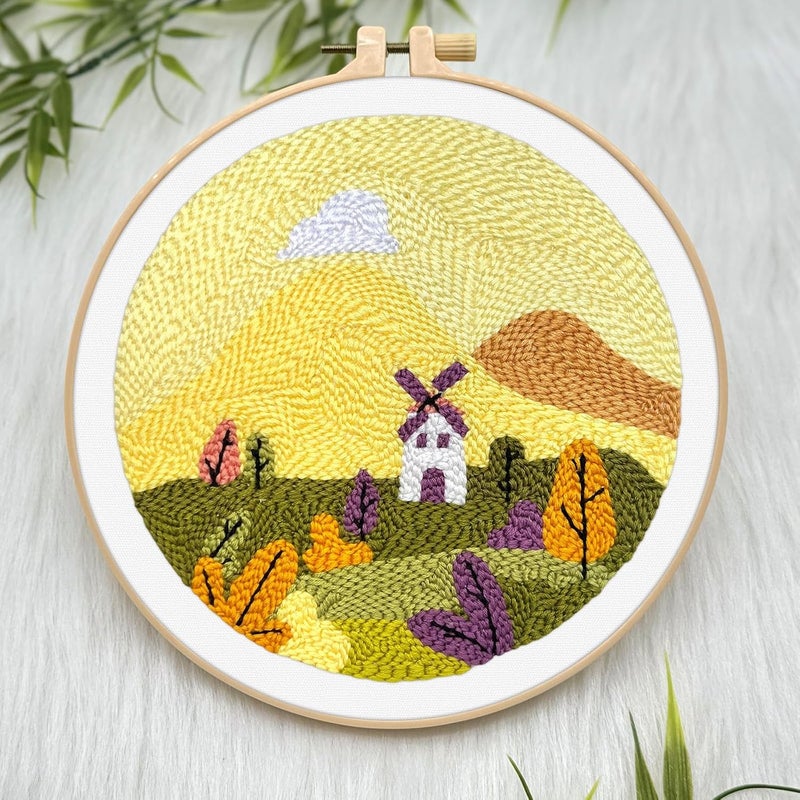 ERKOON Punch Needle Kit Adults Beginners, DIY Easy Landscapes Embroidery Set for Starter Art Craft, Needling Punch Project with Patterns, Tools, Yarns, Hoop, Instruction (Fall) - Image 4